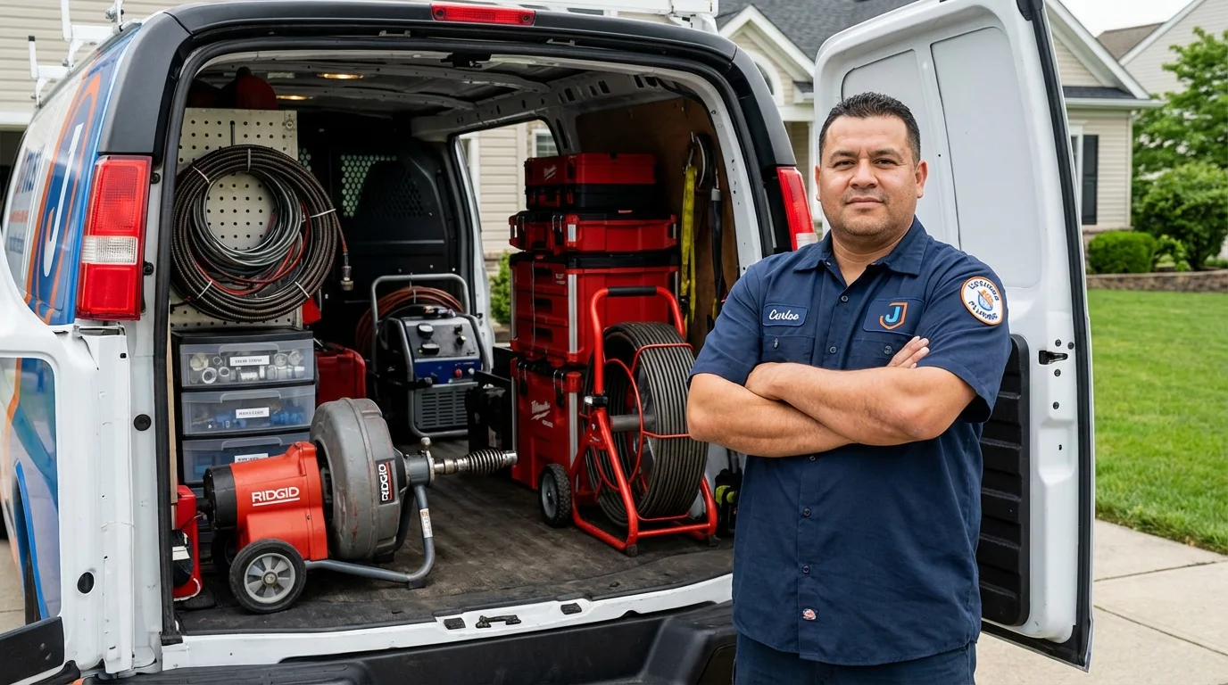 Professional drain cleaning equipment and Johns Plumbing LLC plumber in Poultney