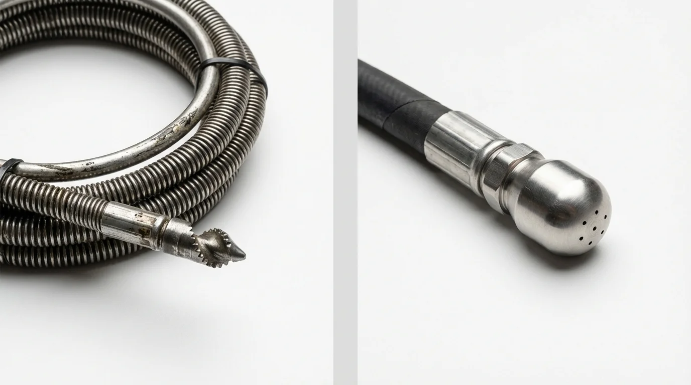 Drain snake cable and hydro jetting nozzle used for drain cleaning in Poultney, VT