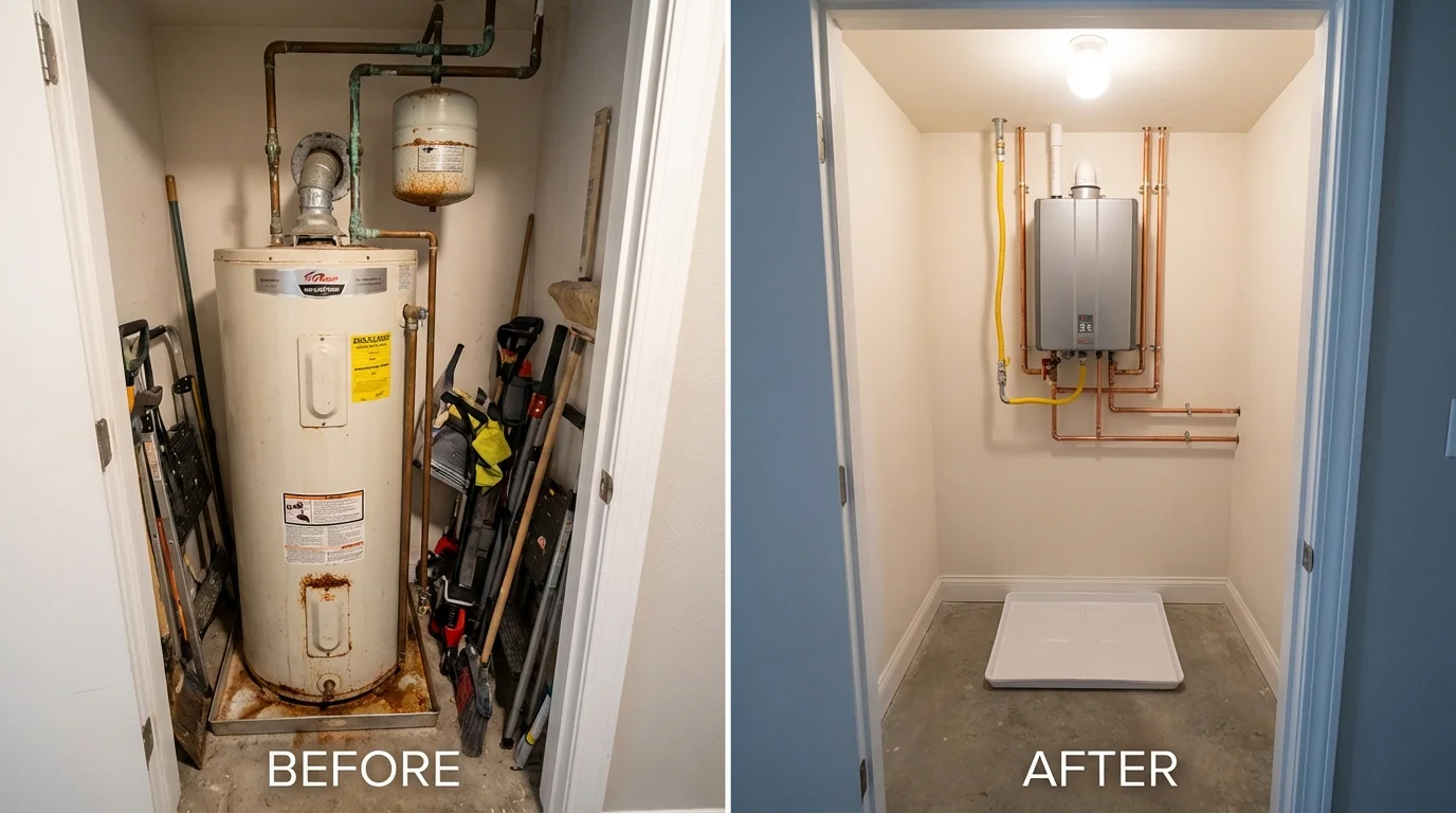 Tank water heater versus wall-mounted tankless unit comparison for Poultney, VT homeowners